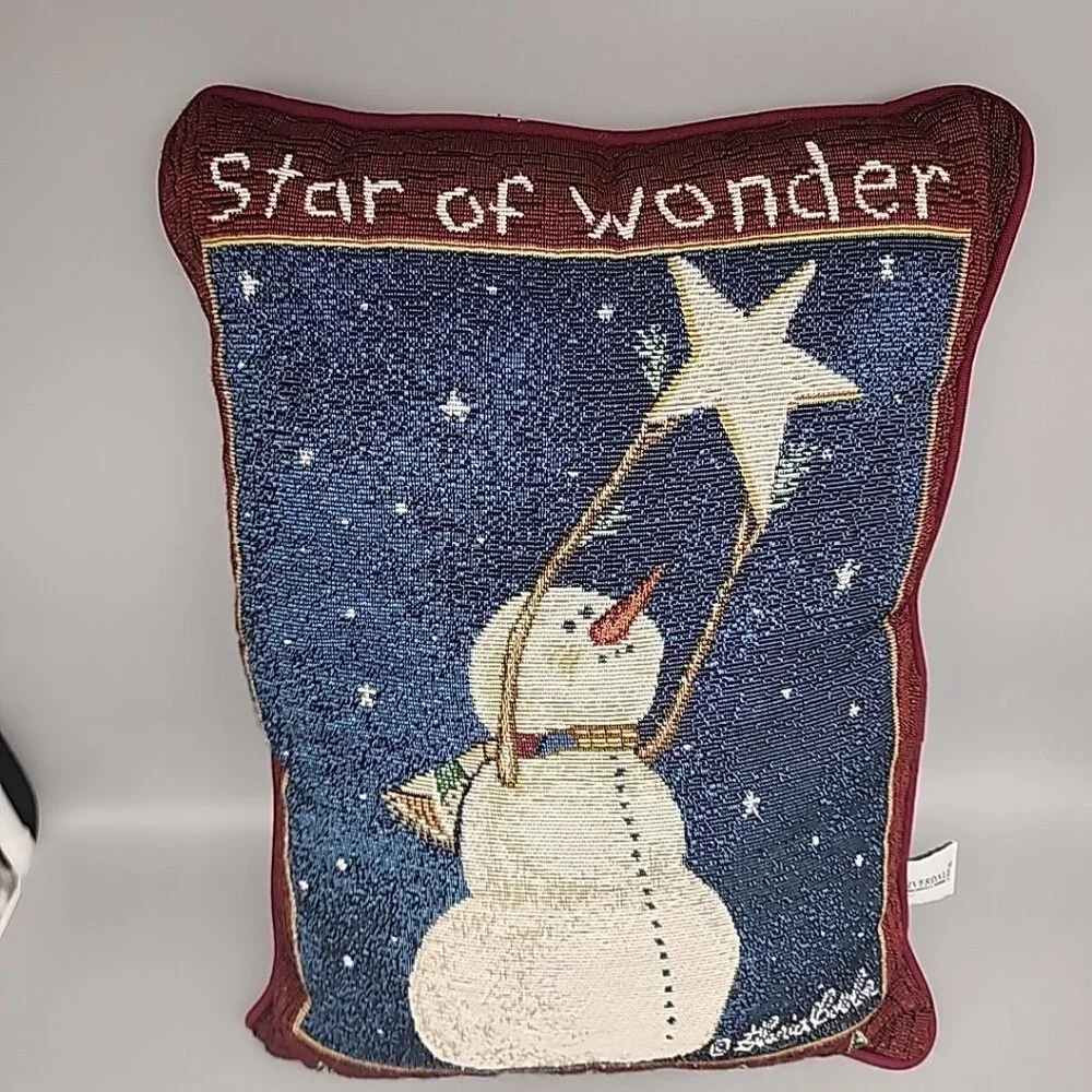 Riverdale Gloria Star Of Wonder Snowman Tapestry Pillow Christmas 16x12